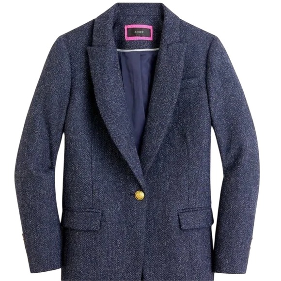 J. Crew Factory Jackets & Blazers - J.Crew Regent Blazer Moon British Wool Herringbone Navy Gold Button Sz 2